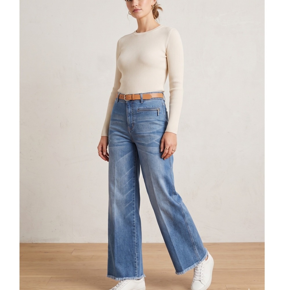 Debra Deroo Womens Mid Rise Wide Leg Jeans Size 8 Raw Hem Boho Hippie Retro